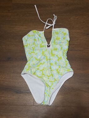 Ninety Nine Floral One-Piece Swimsuit in Lime Green size Medium